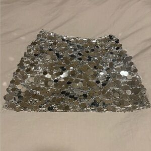 Silver Sequin Mini Skirt